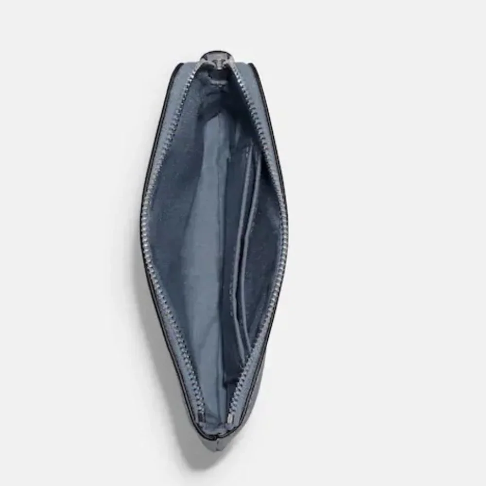 Coach Corner Zip Wristlet Silver / Blue Leather NWT